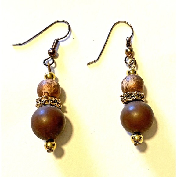 Boho Dangle Brown Wire Earrings - Picture 2 of 2